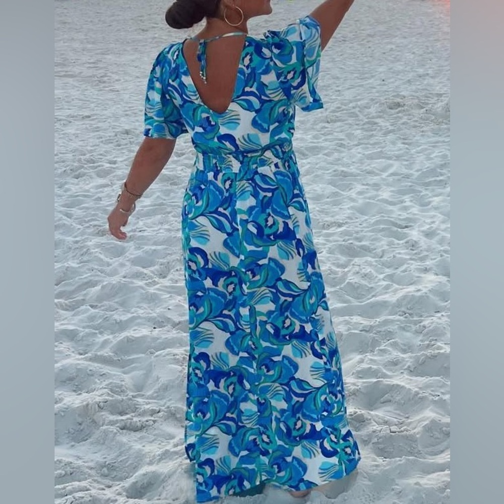 Anthropologie Abel the Label Blue Patterned Maxi Dress - Picture 2 of 6